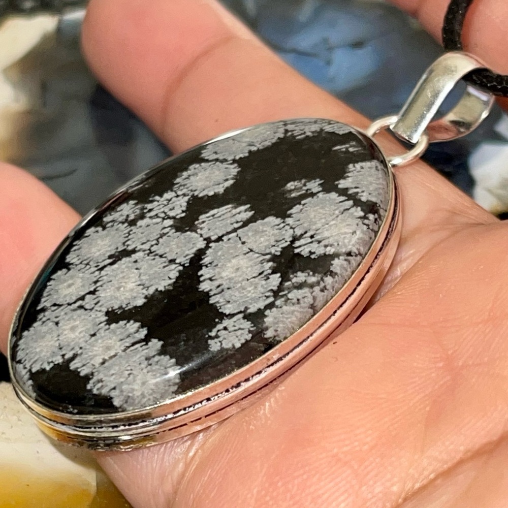 Snowflake Obsidian Earrings & Pendant 2”